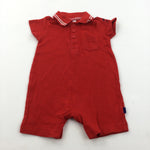 Red Short Sleeve Romper with Collar - Boys 3-6 Months