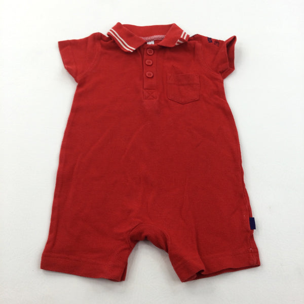 Red Short Sleeve Romper with Collar - Boys 3-6 Months