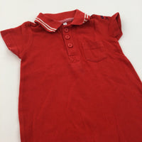 Red Short Sleeve Romper with Collar - Boys 3-6 Months