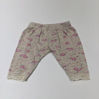 Flowers Pink & Beige Mottled Leggings with Lacey Hems - Girls Newborn