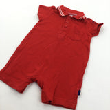 Red Short Sleeve Romper with Collar - Boys 3-6 Months