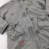 Embroidered Pink and Green Flowers Jacket - Girls 5-6 Years