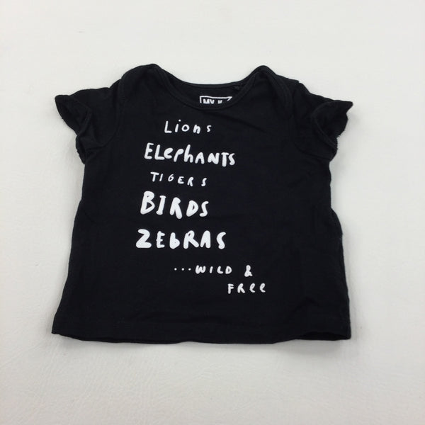 'Lions, Elephants, Tigers…' Black T-Shirt - Boys/Girls 3-6 Months