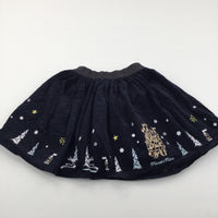 'Princess's Palace' Flowers & Castle Embroidered Navy Corduroy Skirt - Girls 12 Years