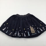'Princess's Palace' Flowers & Castle Embroidered Navy Corduroy Skirt - Girls 12 Years