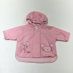 Flowers & Mouse Appliqued & Embroidered Pink Lightweight Showerproof Jacket with Hood - Girls Newborn