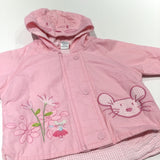 Flowers & Mouse Appliqued & Embroidered Pink Lightweight Showerproof Jacket with Hood - Girls Newborn