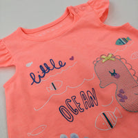 'Little Ocean Friends' Sea Animals Neon Pink Playsuit - Girls 3-6 Months