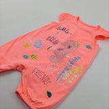'Little Ocean Friends' Sea Animals Neon Pink Playsuit - Girls 3-6 Months