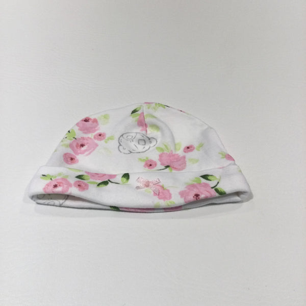 Tiny Tatty Teddy Flowers White & Pink Jersey Hat - Girls Newborn
