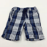 Navy, White & Blue Checked Cotton Shorts - Boys 18-24 Months