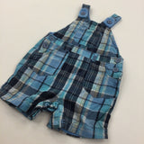 Navy & Blue Checked Lined Cotton Short Dungarees - Boys 3-6 Months