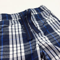 Navy, White & Blue Checked Cotton Shorts - Boys 18-24 Months