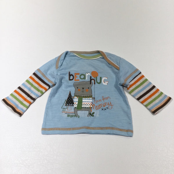 'Bear Hug Love From Mummy' Blue, Orange & Green Long Sleeve Top - Boys Newborn