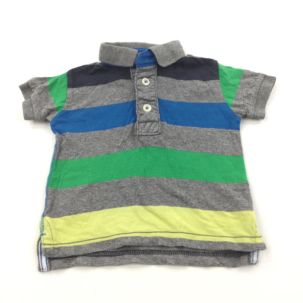 Navy, Grey, Blue & Yellow Striped Polo Shirt - Boys 3-6 Months