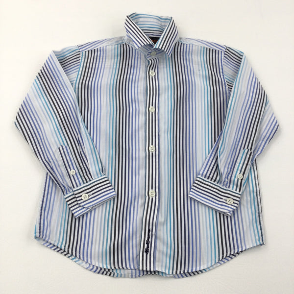 Blue & White Stripe Long Sleeve Shirt - Boys 5-6 Years