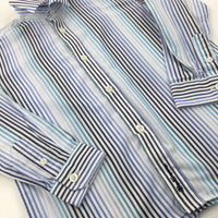 Blue & White Stripe Long Sleeve Shirt - Boys 5-6 Years