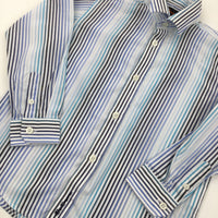 Blue & White Stripe Long Sleeve Shirt - Boys 5-6 Years