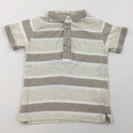 Cream & White Stripe Short Sleeve Polo Shirt - Boys 2-3 Years