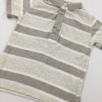 Cream & White Stripe Short Sleeve Polo Shirt - Boys 2-3 Years