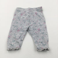 Flowers Mottled Grey Leggings with Frilly Hems - Girls Newborn
