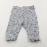 Flowers Mottled Grey Leggings with Frilly Hems - Girls Newborn