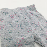 Flowers Mottled Grey Leggings with Frilly Hems - Girls Newborn