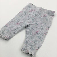 Flowers Mottled Grey Leggings with Frilly Hems - Girls Newborn