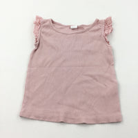 Pink Ribbed Vest Top with Frilly Hems - Girls 2 Years