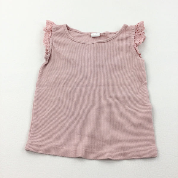 Pink Ribbed Vest Top with Frilly Hems - Girls 2 Years