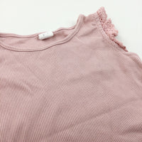 Pink Ribbed Vest Top with Frilly Hems - Girls 2 Years