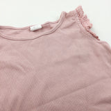 Pink Ribbed Vest Top with Frilly Hems - Girls 2 Years