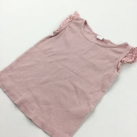 Pink Ribbed Vest Top with Frilly Hems - Girls 2 Years