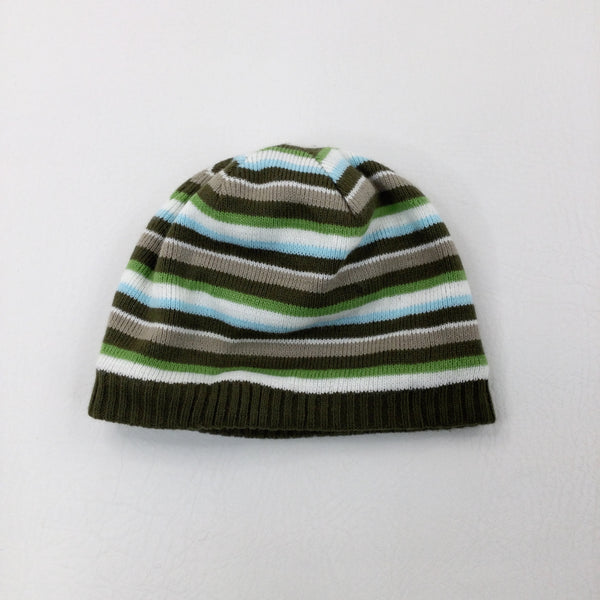 Striped Green Fleece Lined Hat - Boys 6-9 Months