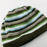 Striped Green Fleece Lined Hat - Boys 6-9 Months