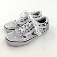 Vans Glittery Silver Black & White Lace Up Shoes - Boys/Girls - Shoe Size 1