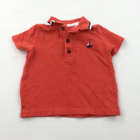 Sailing Boat Embroidered Orange Polo Shirt - Boys 3-6 Months