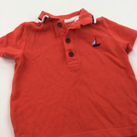 Sailing Boat Embroidered Orange Polo Shirt - Boys 3-6 Months