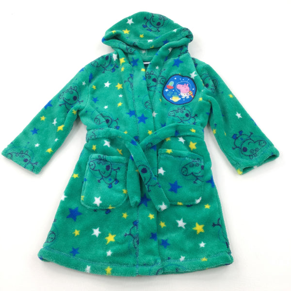 'Fly To The Moon' George Pig/Peppa Pig Green Fleece Dressing Gown - Boys 2-3 Years
