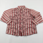 Flower Pattern Red & Cream Striped Cotton Shirt - Boys 7 Years