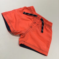 Neon Orange & Navy Sports Style Shorts - Boys 6-9 Months