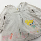 Tinkerbell Appliqued Glittery Oatmeal Jersey Tunic Dress - Girls 3-6 Months