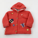 Bee & Butterfly Embroidered Pink Fleece Lined Knitted Coat - Girls 6-9 Months