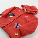 Bee & Butterfly Embroidered Pink Fleece Lined Knitted Coat - Girls 6-9 Months