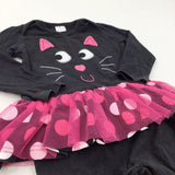 Cat Face Appliqued Pink & Black Jersey Halloween Romper - Girls 12-18 Months