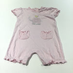 'Best Friends'' Elephant & Bird Appliqued & Embroidered Pink Jersey Romper  - Girls 6-9 Months