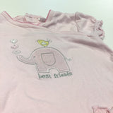 'Best Friends'' Elephant & Bird Appliqued & Embroidered Pink Jersey Romper  - Girls 6-9 Months