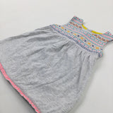 Colourful Pattern Embroidered Grey Dress - Girls 6-9 Months