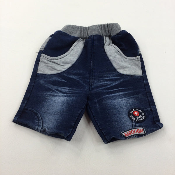 Badges Grey & Dark Blue Denim Effect Jersey Shorts - Boys 12-18 Months