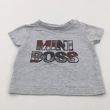 'Mini Boss' Appliqued Grey T-Shirt - Boys 0-3 Months